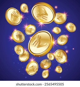 Indian Rupees Golden Coins with Shining stars Vector Background