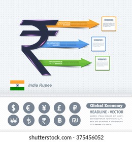 Indian Rupees Symbol, Business Infographics Design, Colorful Arrows