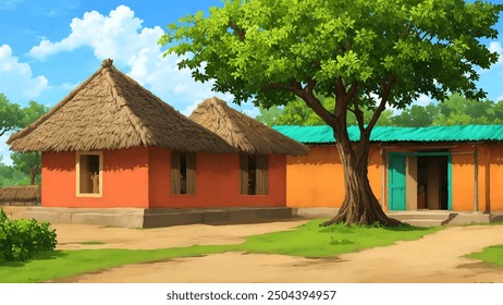 Indian rural village house landscape background