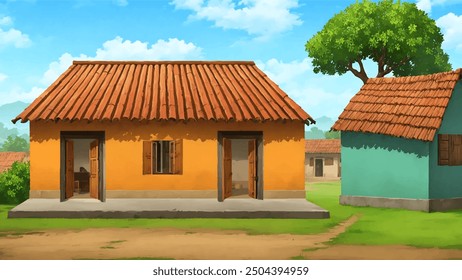 Indian rural village house landscape background