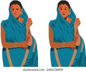 Indian Rural women with happy and sad face in saree