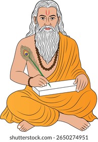 Indian Sadhu Rishi Muni Illustration with Peacock Feather