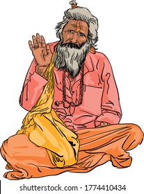 Indian Sadhu scalable vector illustration for design 