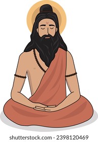 Indian Saint, Rishi muni, Maharishi or monk in meditation vector illustration