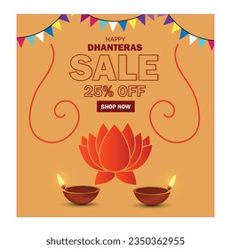 Indian Sale promotion advertisement holiday of Happy Dhanteras during Diwali season for prosperity