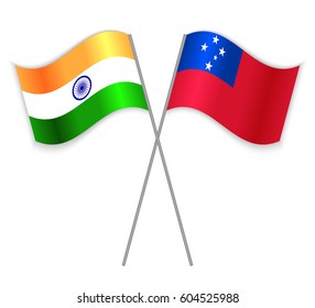 Indian and Samoan crossed flags. India combined with Samoa isolated on white. Language learning, international business or travel concept.