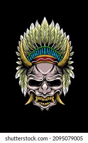 Indian samurai skull vector illustration