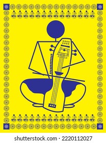 Indian Sarangi musician warli painting, art, illustration, vector, wallpapers. Sarangi music painting.