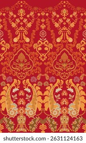 Padrão de vestido de casamento sari indiano com design de fundo vermelho para a borda sari bordado tradicional e outro design.