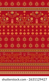 Indian sari wedding dress pattern with red background design for sari border embroidered traditional and other design.