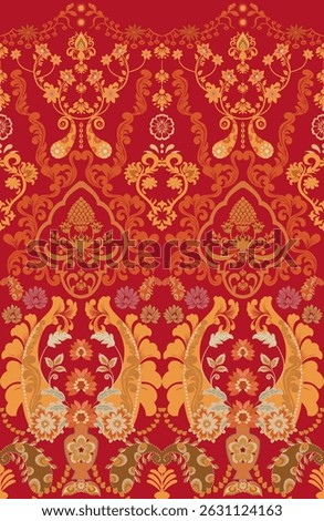 Indian sari wedding dress pattern with red background design for sari border embroidered traditional and other design.