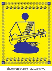 Indian Sarod musician warli painting, art, illustration, vector, wallpapers. Sarod music painting.