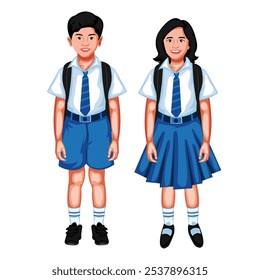 Indian School Boy And Girl Character Vector Illustration (Royalty Free)