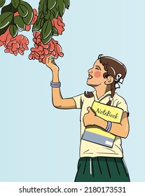Indian school girl, holding a notebook