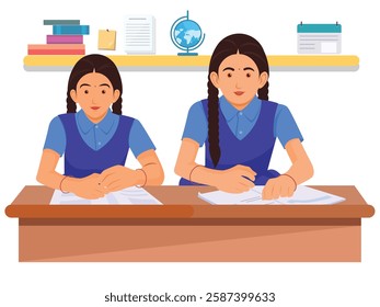 Indian School Girls, School Girls Sitting in Classroom