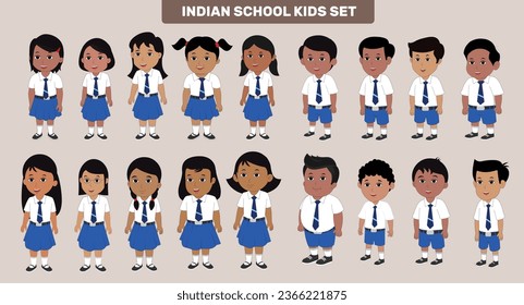 Indian School Kid Students With Uniform Set