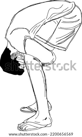 Indian school Punishment caning murga outline sketch drawing, Student bending keeping head and hands between legs as punishment, Student punishment vector illustration silhouette