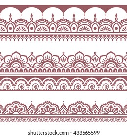 Indian seamless brown pattern, design elements - Mehndi tattoo style