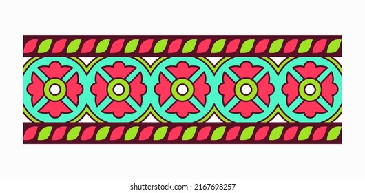 Indian seamless floral pattern with flowers and leaves in traditional style. Asian horizontal plant pattern