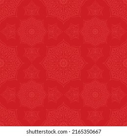 Indian seamless geometric pattern mandala on red background. Print, vector illustration