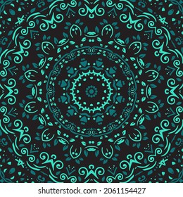 Indian Seamless Mandala Pattern. Decorative floral design. Islam Arabic motifs. Oriental textile design.