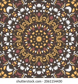 Indian Seamless Mandala Pattern. Decorative floral design. Islam Arabic motifs. Oriental textile design.