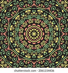 Indian Seamless Mandala Pattern. Decorative floral design. Islam Arabic motifs. Oriental textile design.