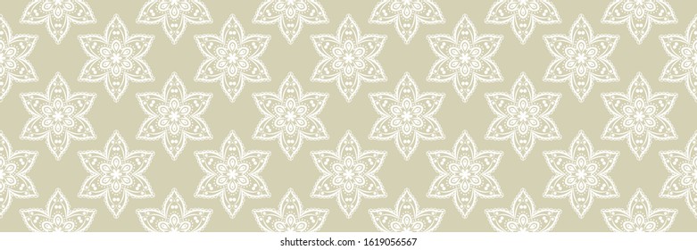 Indian seamless olive green background with white pattern. Vector illustration