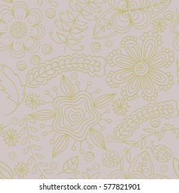 Indian seamless pattern abstract floral elements. Elements are hidden under mask, not cut off. Contour is smooth. Swatch is in the panel. Perfect for wallpaper, textile print