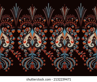 Indian seamless pattern. Arabian floral ornament illustration. Damask seamless wallpaper. Floral folk background with floral symmetry elements. Design for textile, wallpaper, cover, paper, web 