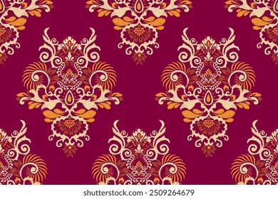 Indian seamless pattern background vector illustration.Ikat floral on Persian background,Ikat design pattern,Aztec style,abstract,baroque style.design for texture,fabric,clothing,decoration,sarong