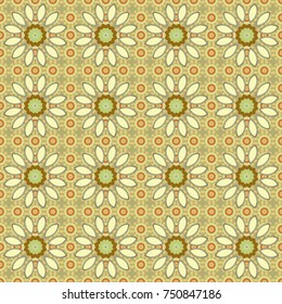 Indian seamless pattern in beige, yellow and green colors - detailed and easily editable. Vector illustration.