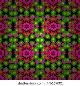 Indian seamless pattern in black, magenta and green colors - detailed and easily editable. Vector illustration.