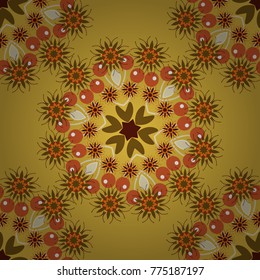 Indian seamless pattern in brown, orange and yellow colors - detailed and easily editable. Vector illustration.