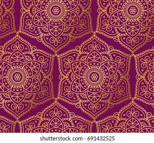 Indian seamless pattern consisting of gilding mandalas. White background. Vector illustration.