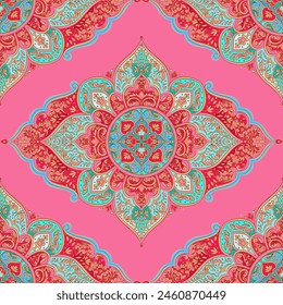 Patrón indio sin costuras con adorno de mandala. Motivos tradicionales árabes e indios. Ideal para tela y textil, Fondo de pantalla, embalaje o cualquier idea deseada.
