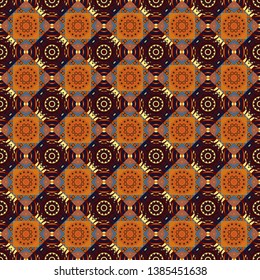 Indian seamless pattern in orange, black and brown colors - detailed and easily editable. Vector illustration.