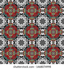 Indian seamless pattern in red, gray and blue colors - detailed and easily editable. Vector illustration.