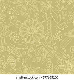 Indian seamless pattern vector abstract floral elements insects birds. Elements are hidden under mask, not cut off. Contour is smooth. Swatch is in the panel. Perfect for wallpaper, textile print