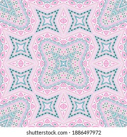 Indian seamless pattern vector design. Boho geometric texture. Textile print in ethnic style. Embroidery motifs in geo style.