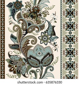 Indisches nahtloses Muster. Tapete mit Paisley. Ethnischer Stil. Grenzverzierung