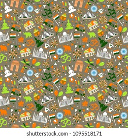 Indian seamless pattern for your design. India Independence Day background. Vector Illustration.