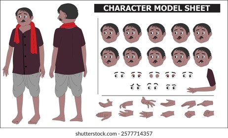 Indian Servant Sprite Sheet | Rigged 2D Character with Lip Sync, Walk Cycle, Eye Blink, Eyebrow Expressions, and Hand Sync | Ready-to-Use for Animation