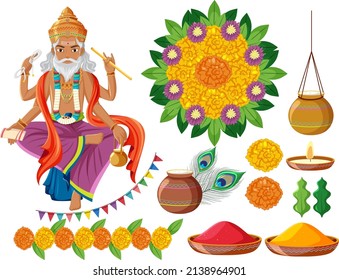Indian set with god and other elements illustration