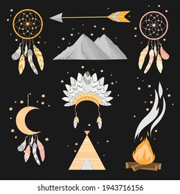 indian set on the black background with stars.