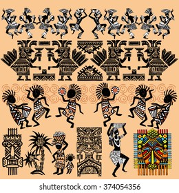 Indian set. Red Indians. The Peruvian Indians. American Indians. Dancing aborigines.Papuan.Aborigine.African Set