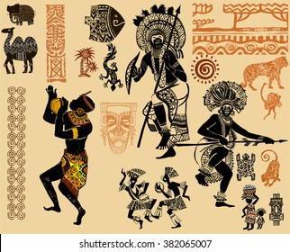 Indian set. Red Indians. The Peruvian Indians. American Indians. Dancing aborigines.Papuan.Aborigine.African Set