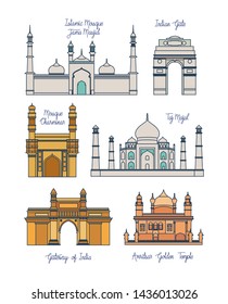 indian set temples architecture icons