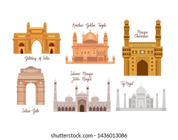 indian set temples architecture icons