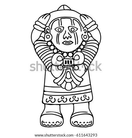 Indian shaman makes a ritual and lifting his hands up. Vector image.